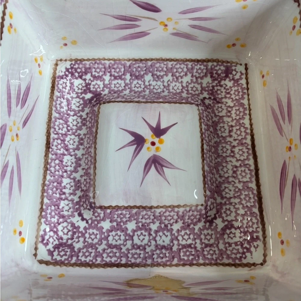 TempTations Pink and Cream Colored Old World Floral Pattern Ceramic Dish